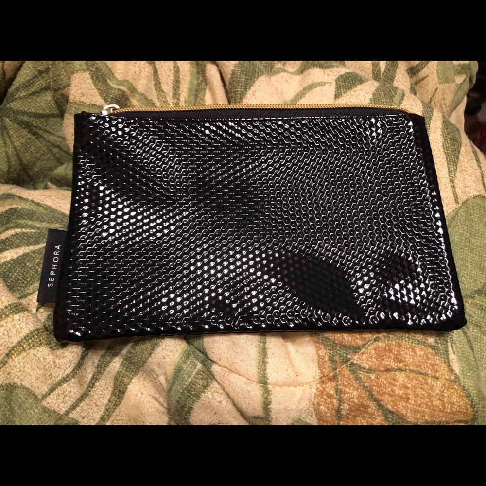 Black SEPHORA shiny makeup cosmetics bag NEW